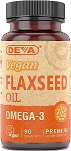 Deva Vegan Omega-3 Flaxseed Öl-Ergänzung - 1000 MG Per Servieren - Kalt-Pressed & Unrefined - Fischöl Alternative - mit Omega-3 ALA - 90 Kapseln, 12-Pack