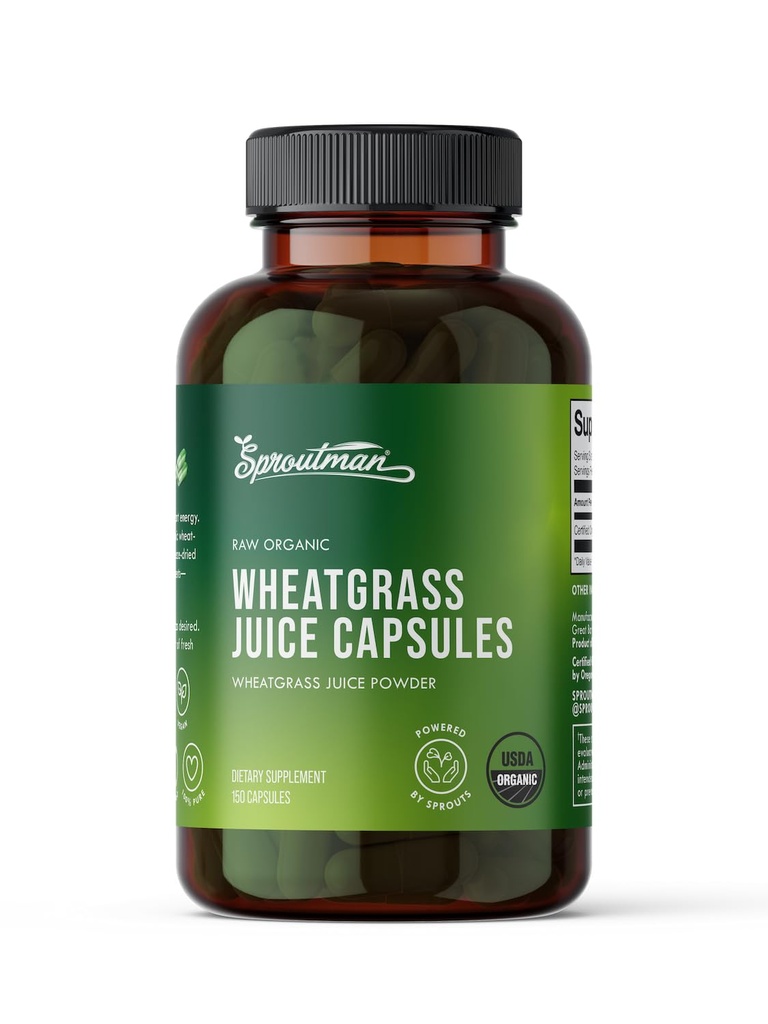 Bio Wheatgrass Juice Pulver Kapseln von Sproutman - 100% reine Wheatgrass - Aids Digestion - hoch in Vitaminen, Antioxidantien, Chlorophyll, Enzyme, Mineralstoffe & Energie (150 Pillen)
