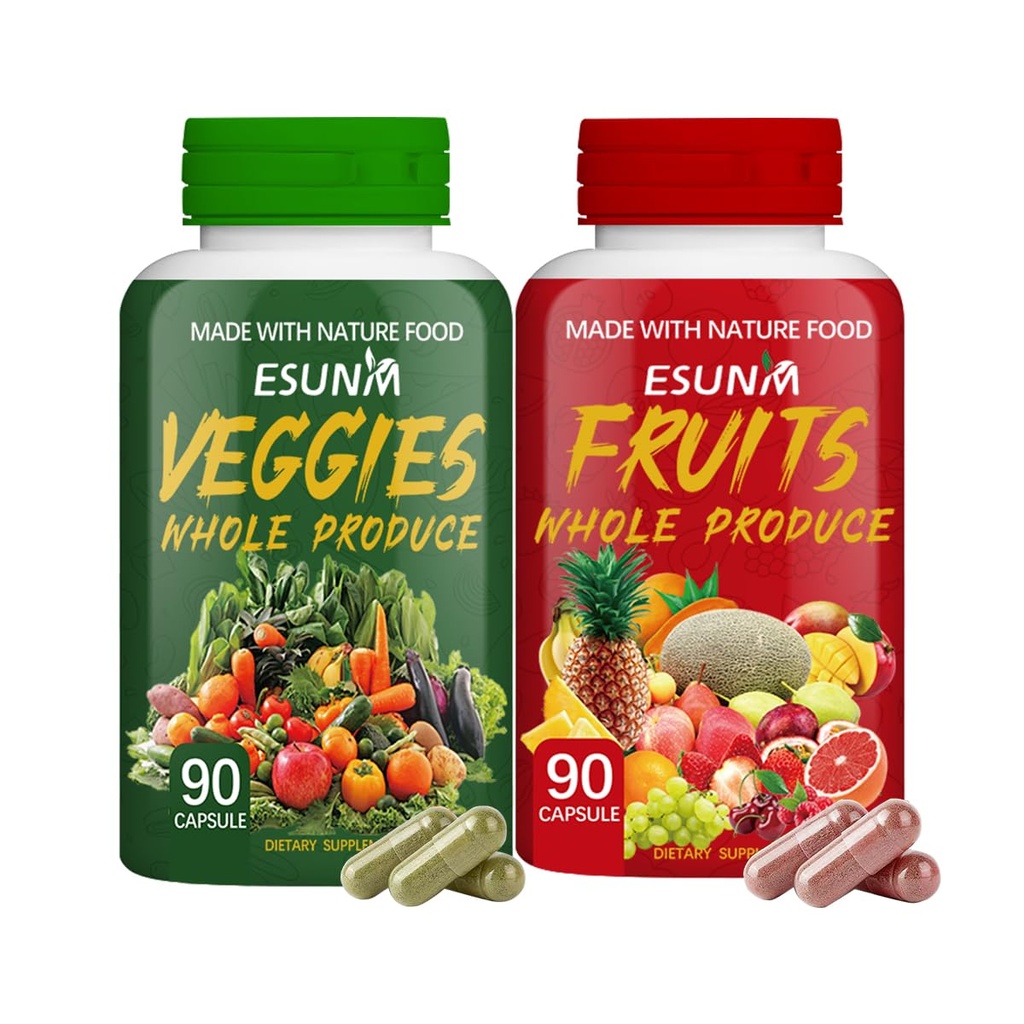 Obst und Gemüse Ergänzung - 90 Obst und 90 Veggie Kapseln - Unterstützt Energieniveaus, hohe Lycopin, Vitamine & Mineralstoffe - 90 Graf (Pack von 2)