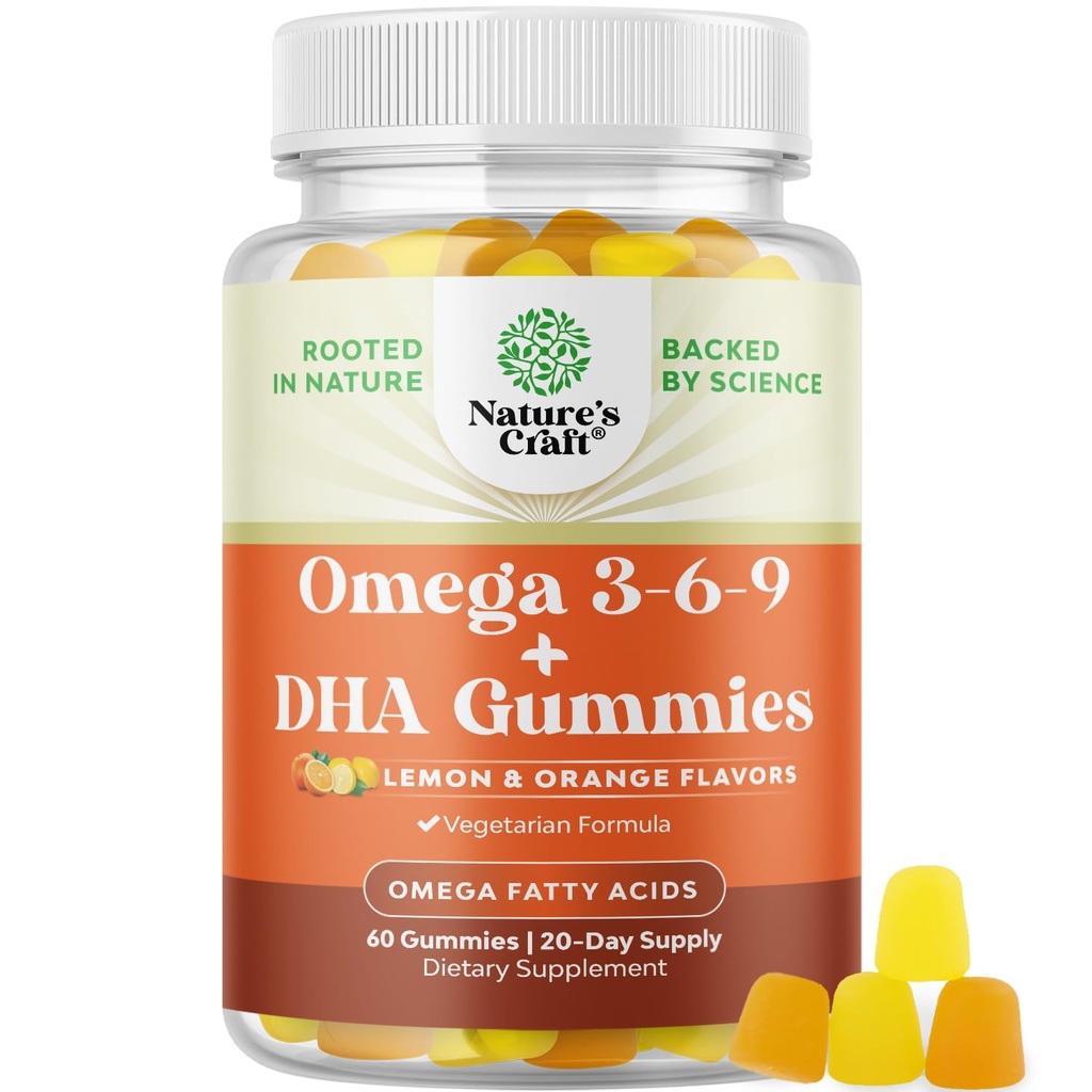 Vegetarische Omega 3 Gummis für Erwachsene - Vegetarische Omega 3 6 9 DHA Gummis für Brain Bone und Herzgesundheit und Gelenkunterstützung - Burpless Halal Fish Free Plant Based Supplement Männer Frauen
