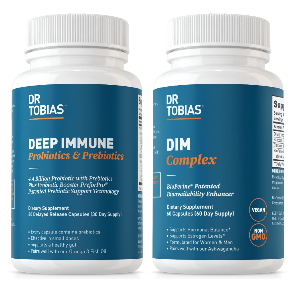 Dr. Tobias Deep Immune Probiotics & Prebiotics und DIM-Komplex, unterstützt Verdauungs-Gesundheit, Gut Immunfunktion, Hormon Balance für Frauen & Männer