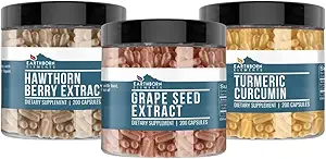 Erdnährende Elemente Korn Seed, Hawthorn Berry, & Turmeric Curcumin Capsule Bundle (200 Kapseln jeder), Pure & Undiluted, keine Zusatzstoffe