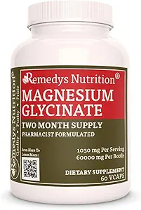 Remedy's nutrition Magnesium Glycinate | 1,000 mg, 60 Vegan Capsules Dietary Supplement | Two Month Supply | Also Contains Alfalfa Leaf, Watercress & Nettle Leaf
