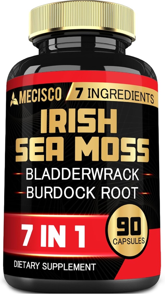 7in1 Irish Sea Moss Capsules 6750 Mg mit Organic Bladderwrack & Burdock Root, Turmeric, Apple Cider Essig - Raw Seamos Pills for Hair, Skin, Thyroid Healths - 90 Caps für 3-Monats-Versorgung