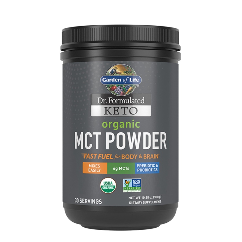 Garten des Lebens Dr. Formuliertes Keto Bio MCT Pulver - 30 Servierungen, 6g MCT von Coconuts Plus Prebiotic Fiber & Probiotics, Certified Organic, Non-GMO, Vegan, Glutenfrei