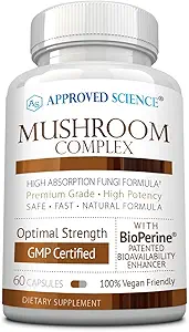 Approved Science Mushroom Complex - Unterstützung des Immunsystems und der kognitiven Funktion - mit Lion's Mane, Chaga, Reishi, Turkey Tail, Shiitake, Oyster und mehr - 60 Kapseln - Vegan