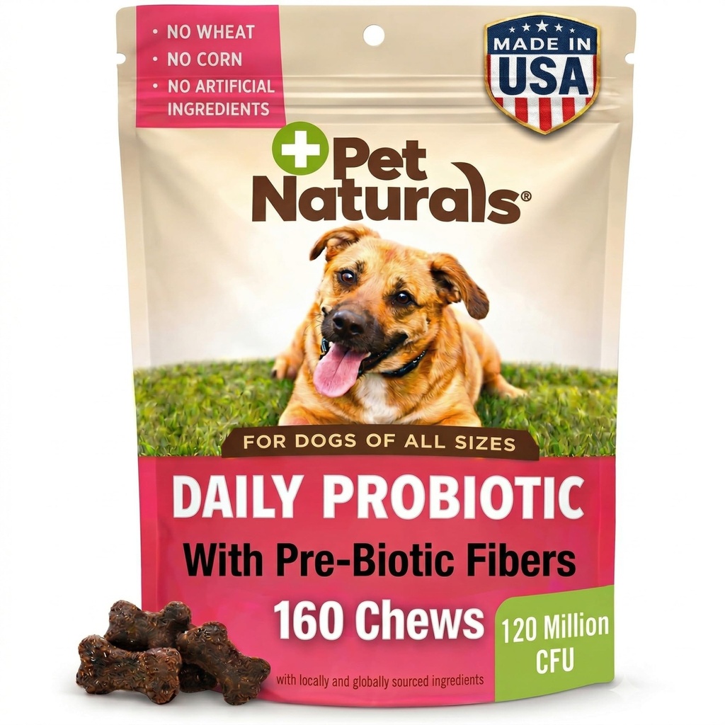 Pet Naturals Daily Probiotic for Dogs, Duck Flavor, 160 Chews - 120M CFUs Pre and Probiotics for Dogs Digestive Health, Gut Health, Immununterstützung, Durchfall, Allergien und Juckreiz