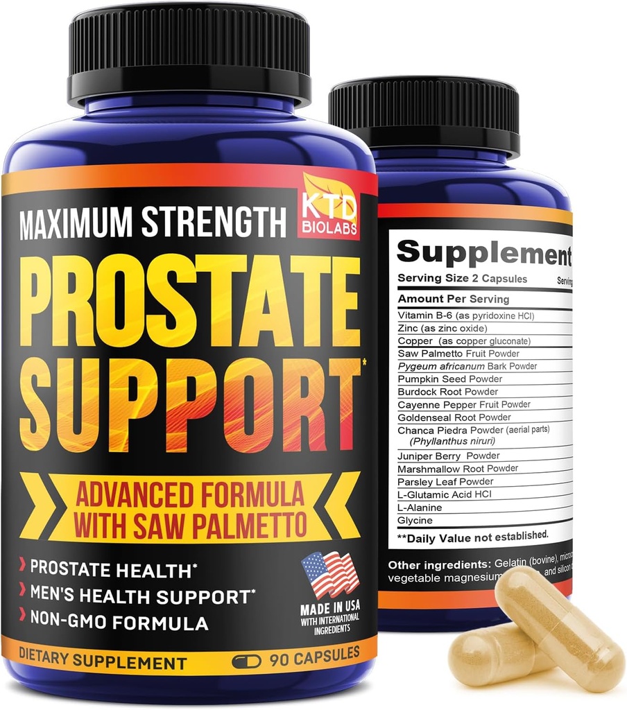 Prostata Ergänzungen für Männer - 90 Natürliche Prostata-Gesundheit Kapseln - Kürbis Samen, Pygeum und Saw Palmetto für Männer Blasenkontrolle und gesunde Harnwege Unterstützung- Made in USA