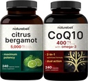 NatureBell CoQ10 400mg Kapseln mit Omega 3 Fettsäuren & Citrus Bergamotte Veggie Kapseln 5.000 mg Equivalent Bundle Pack | Stabile hohe Absorptionsform | Hoher Antioxidans Level