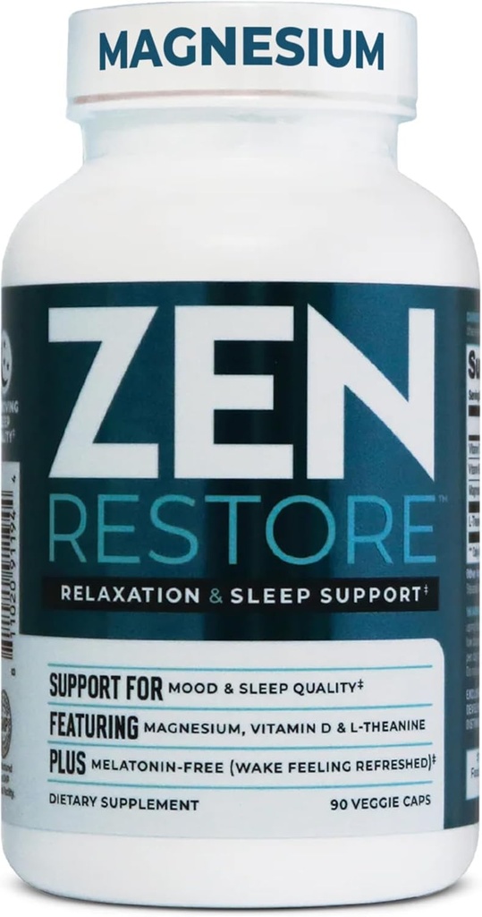 Nutrologie Zen wiederherstellen Magnesium-Ergänzung, 400mg Magnesium Malat pro Dosis mit Vitamin D3, L-Theanin, fördert Entspannung, Muskel-Recovery & Adrenal Health, hohe Absorptionsergänzung, 30 Portionen