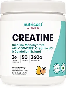 Nutricost Creatine Monohydrat Pulver für Frauen, Micronized, Peach Mango Flavor, 50 Servierungen - Vegetarisch, Non-GMO, Glutenfrei