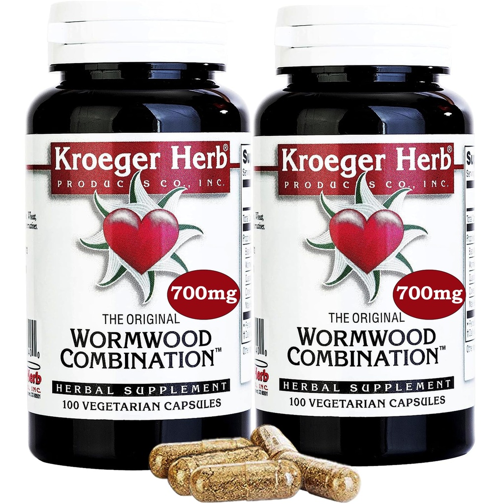 Kroeger Kräuter Produkte, Wormwood Kräuter, Black Walnut, Clove, Quassia, Worm Wood Detox Cleanse - Wormwood Capsules, Non-GMO, Glutenfrei, keine Konservierungsstoffe oder Füllstoffe - 200 Kapseln, Made in USA