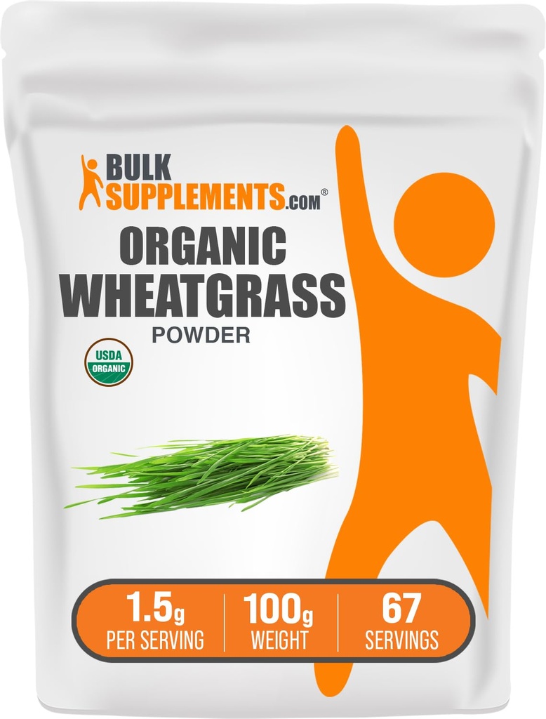 BulkSupplements.com Organic Wheatgrass Powder - Organic Super Greens Powder, Superfoods Supplement - Vegan & Glutenfrei, 1,5g pro Servierung, 100g (3,5 oz) (Pack von 1)