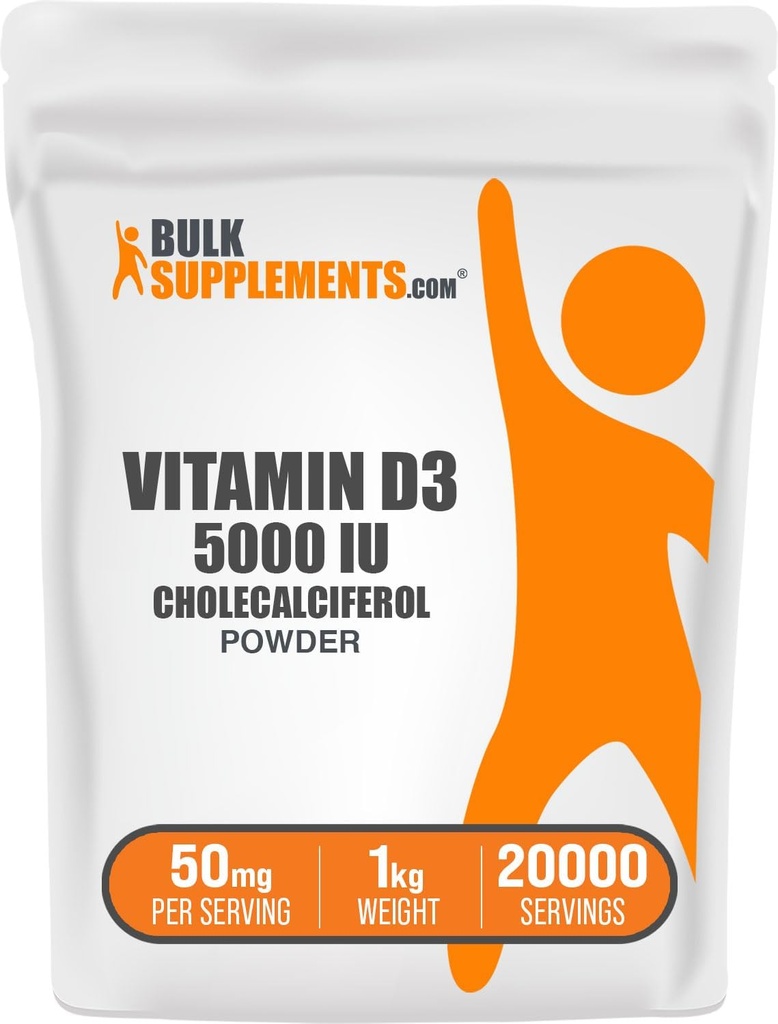 BulkSupplements.com Vitamin D3 Pulver - Cholecalciferol, Vitamin D Beilagen, Vitamin D3 5000 IU - Glutenfrei, 50mg (125mcg Vitamin D3) pro Servierung, 5kg (11 lbs) (Pack mit 5)