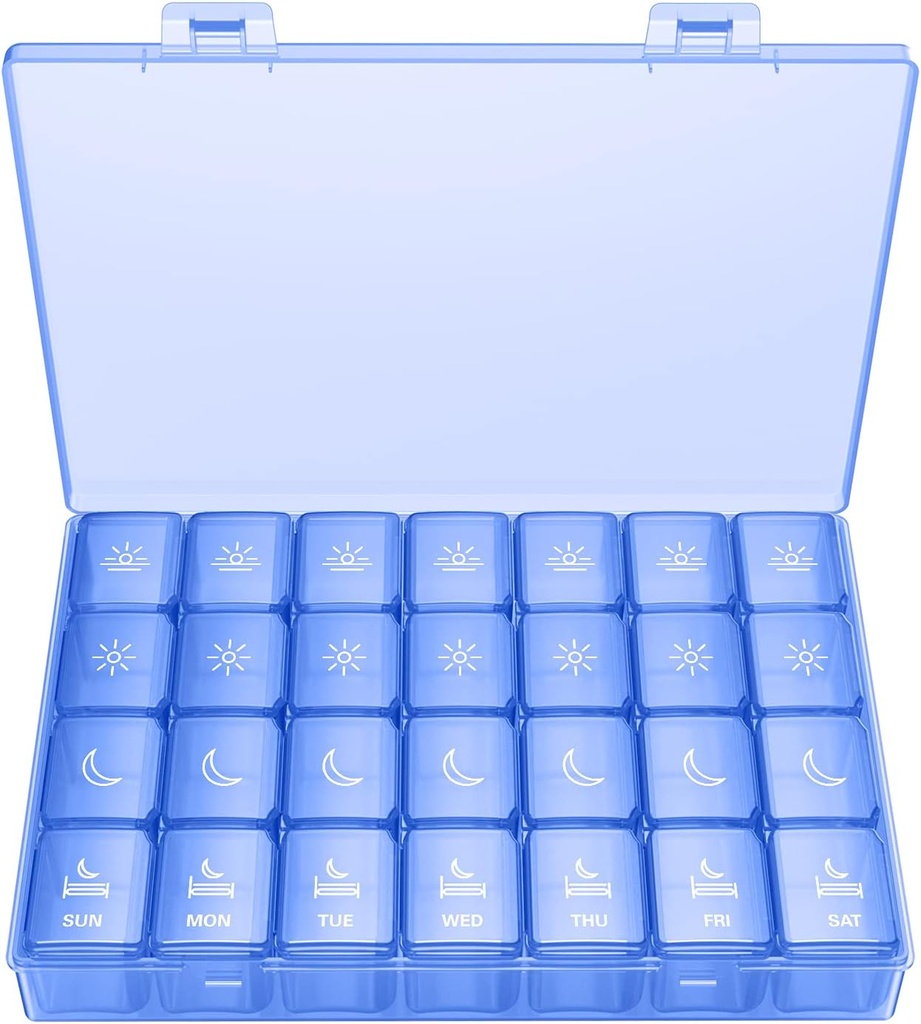XL Pill Organizer 4 Mal pro Tag, BUG HULL Extra große wöchentliche Pille Box Case, 7 Tage Vitamin-Container täglich Pillenhalter für Cod-Liver Öl, Vitamine, Ergänzungen (Royal Blue)