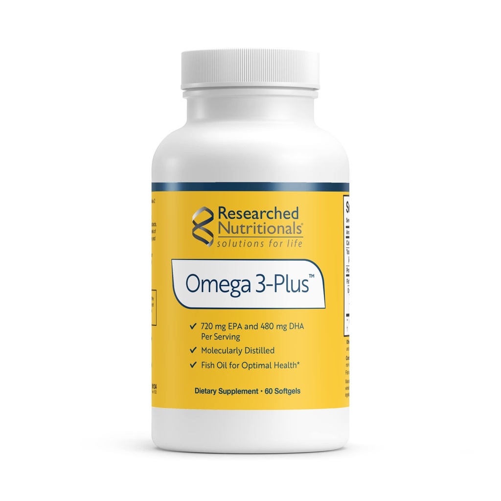 Geforschte Ernährung Omega-3 Plus Fish Oil - EPA DHA Omega 3 Supplement zur Unterstützung Herz-Kreislauf- und Gehirngesundheit - Molecularly Distilled for Purity & Safety (60 Softgels)