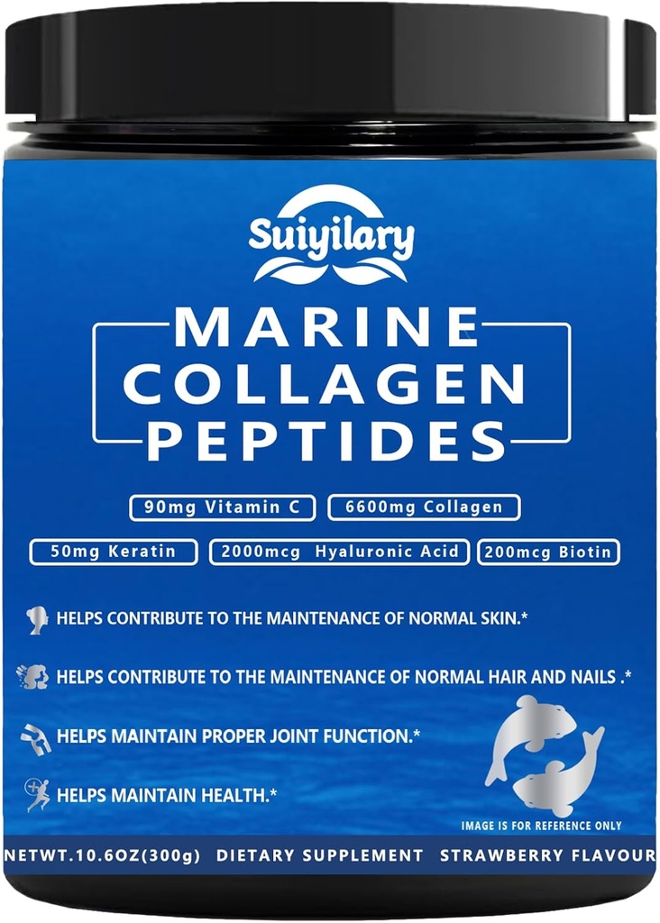 Collagen Peptides Pulver für Frauen, Multi Marine hydrolysiert für gesundes Haar, Haut, Nägel mit Hyaluronsäure, Biotin, Vitamin C, 30 Servierungen (10.6 OZ, Erdbeere)