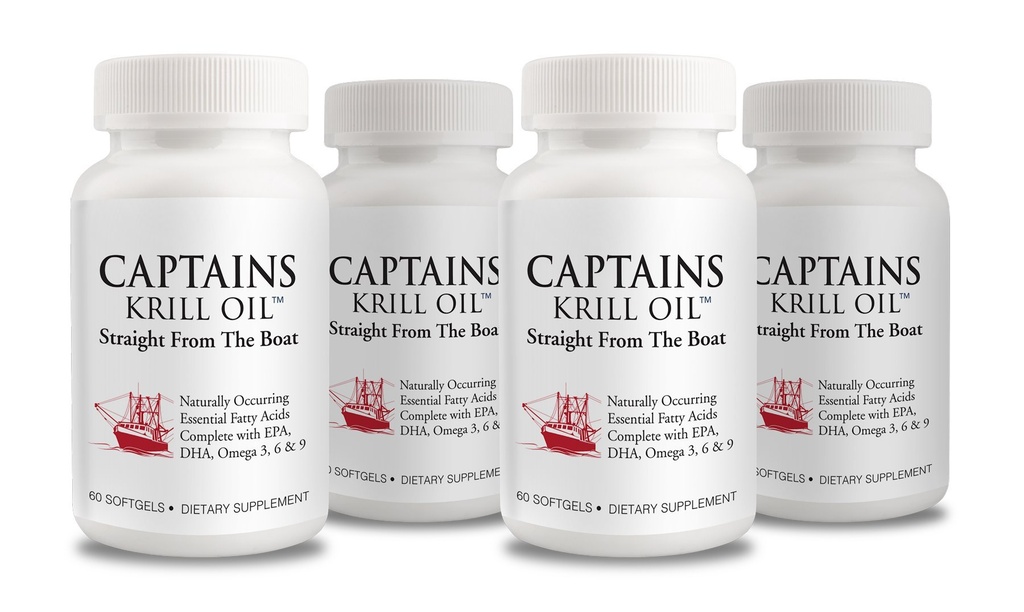 Captains Pure Antarctic Krill Oil Softgels | Omega 3 EPA, DHA mit Astaxanthin & Phospholipide| Keine Additive oder Chemikalien | 1000mg pro Servierung, 60 Kapseln, 4-Pack