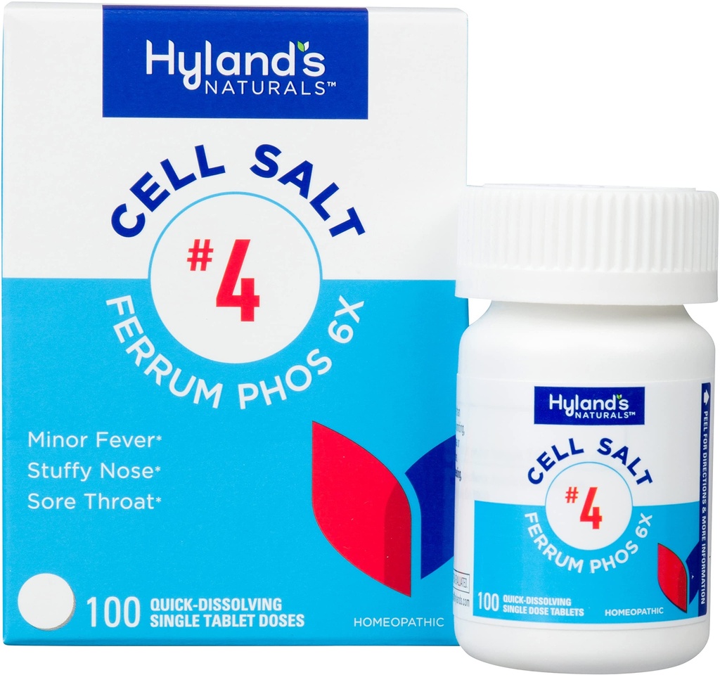 Hyland's No. 4 Cell Salt Ferrum Phos 6X Tablets, Dekongestant und Sinus Relief, Entzündungsergänzung, natürliches Relief von kalten und fever Symptome, schnelle Lösungstabletten, 100 Zähler
