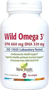 NEU ROOTS HERBAL Wild Omega-3 Fish Oil Supplement 900mg + EPA 600mg DHA 330 mg, Höchste Konzentration + Vitamin E (120 Softgels)