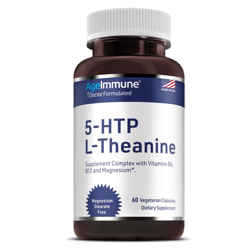 5-HTP Formel für Stress-Relief und Entspannung Unterstützung für Jugendliche und Erwachsene mit 5-HTP, L-Theanin, Vitamin B6, Vitamin B12, Magnesium - Arzt Formuliert - Magnesium Stearate Free - 60 Kapseln.
