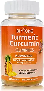 Curcumin Gummis Kurkuma Ergänzung für Gelenkunterstützung Natürliche Ananas Flavor Zucker freie Verdauung Kognitive Funktion und Immungesundheit für verbesserte sportliche Leistung, 60 Count Gummies