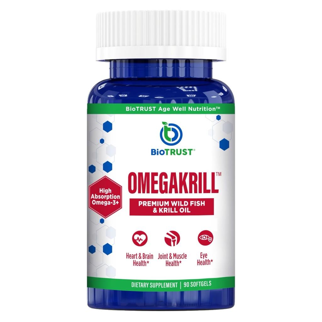 BioTrust OmegaKrill EPA & DHA Omega 3 Supplement, Fisch und Krill Öl, um Unterstützung für Gelenk, Herz, Gehirn, Auge und Haut (30 Servierungen)