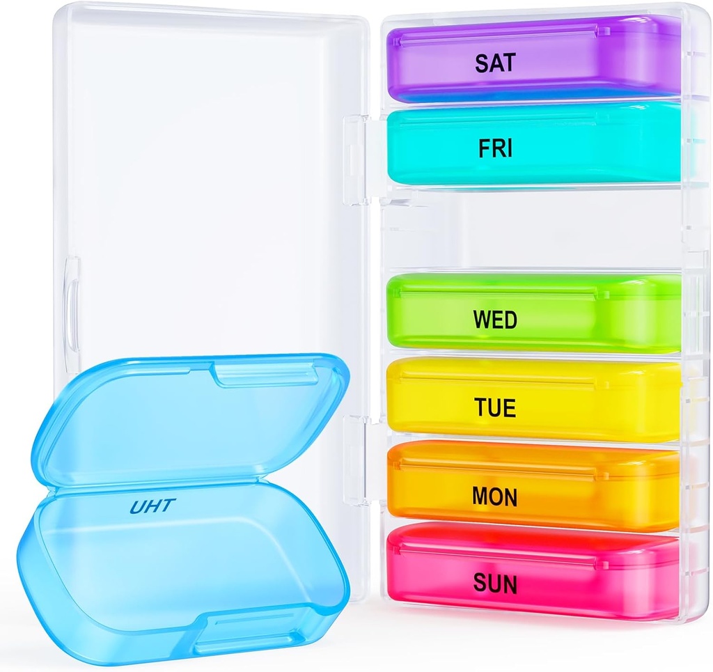 ZIKEE 7 Packs extra große Pille Organizer, Tragbare Pille Box 7 Tag für Tasche, Geldbeutel, Wöchentliche Pille Case mit Dual-Protection Design, Pillen-Container für Medikamente, Vitamin, Fischöl, Supplement