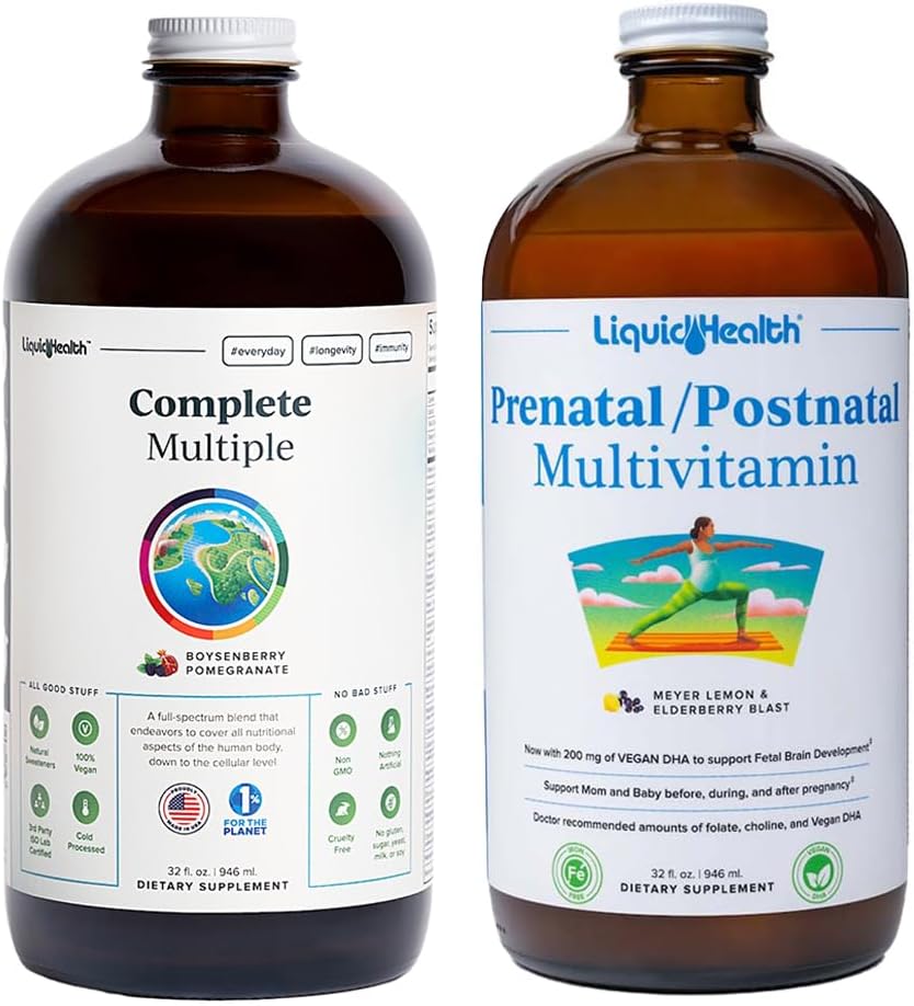 LIQUIDHEALTH Complete Multiple & Prenatal/Postnatal Multiple Liquid Vitamin Bundle - Adult Daily Multivitamine für Männer & Frauen, Immununterstützung, Schwangerschaft Vitamine für Mutter & Baby - USA Made, Vegan