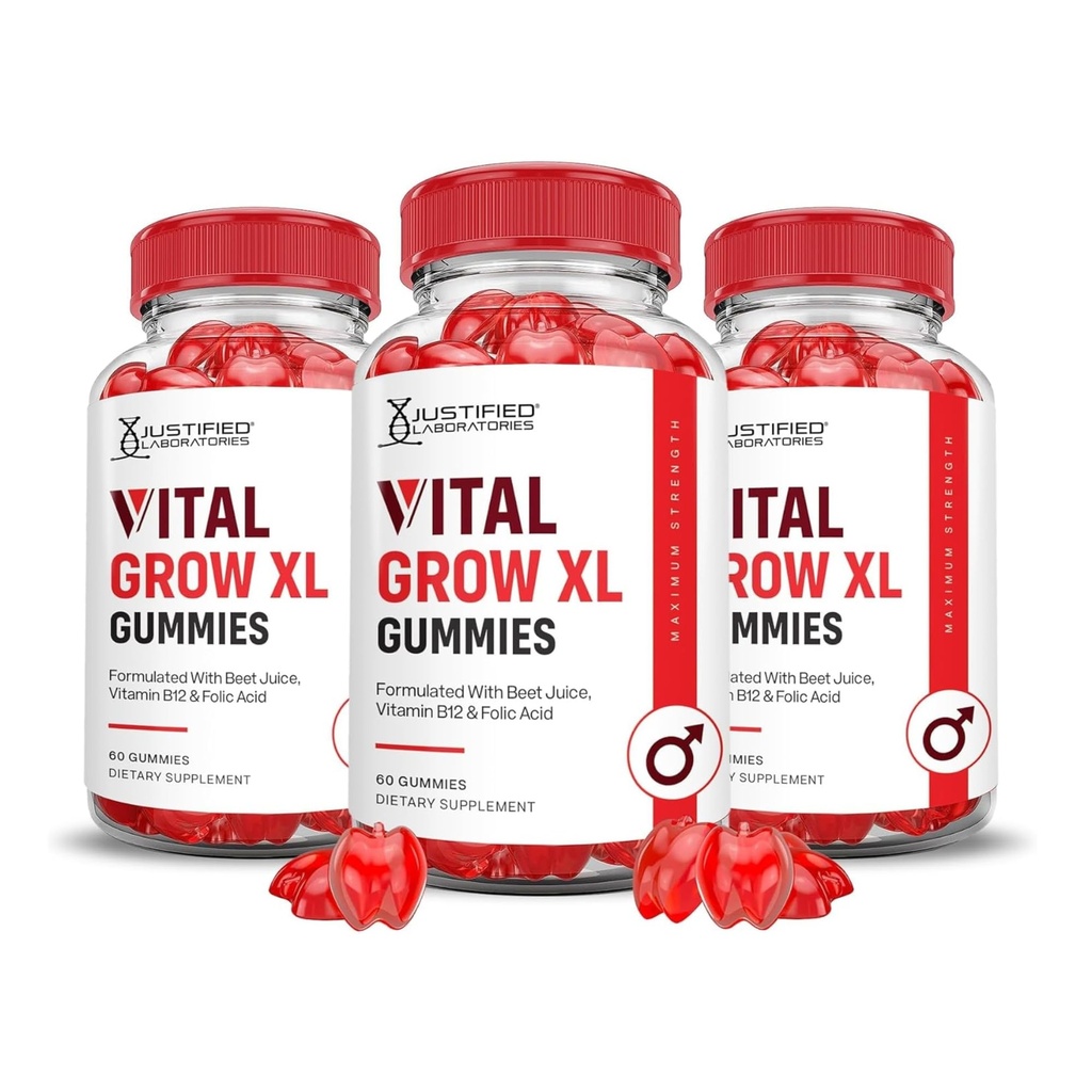Justified Laboratories (3 Pack Vital Grow XL Performance Gummis 1000MG Advanced Formula Formuliert mit ACV Granatapfelfettsaft Pulver B12 Vegan Non GMO 180 Gummys