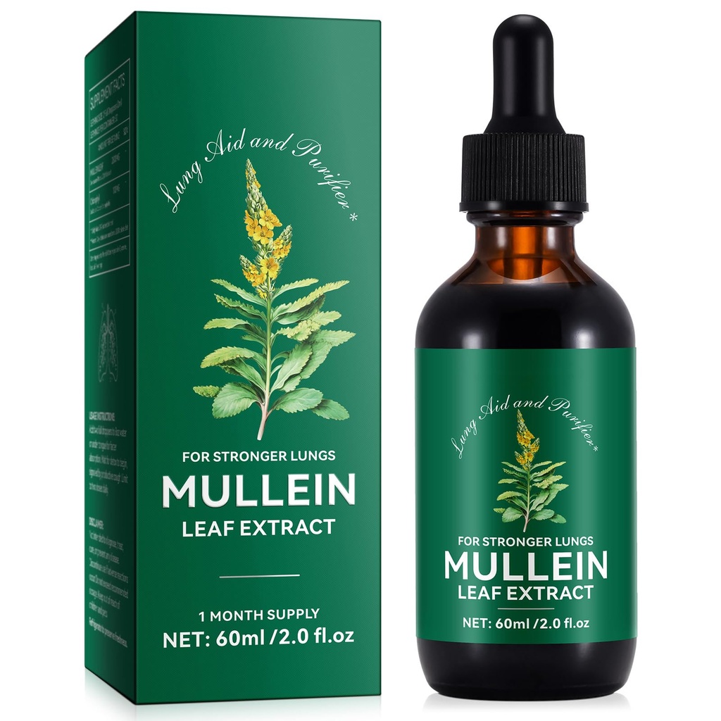 Mullein Tropfen für Lunge 2 Fl Oz - Mullein Blatt Extrakt für Lunge mit Chlorophyll - Natürliche Kräuterergänzung für Lung Cleanse, Respiratorische Unterstützung, Boosts Immunity, Digestive Wellness