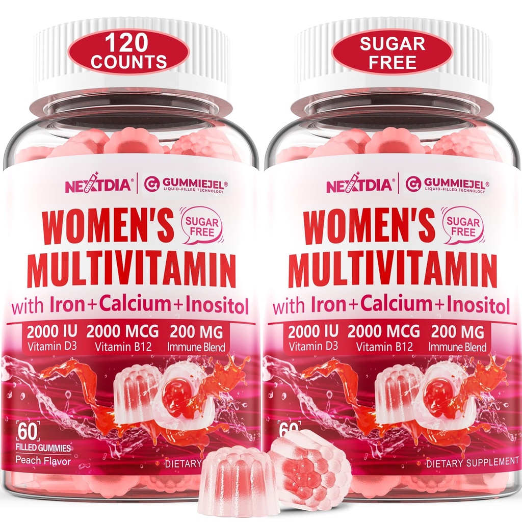(2 Pack) Sugar Free Methylated Multivitamin for Women Gummies with Calcium, D3 K2, Inositol, Folate, Biotin, Eisen, Vitamin A, C, E, B Complex - Multi Vitamine & Minerals - Energie, Immune, Knochen - Vegan