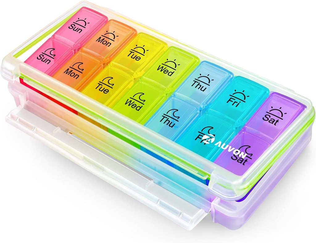 AUVON Wöchentliche Pille Organizer 2 Mal am Tag, Große 7 Tage AM Pille Box Organizer, Tägliche Pille Fall mit Feuchtigkeit-Proof & Design abnehmbare Komponenten Vitamine, Fischöl, Ergänzungen, Medikamente zu halten