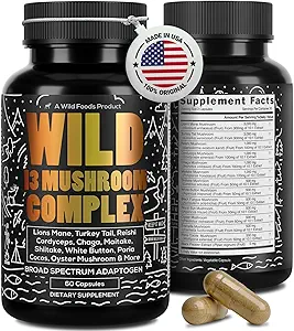 Wild Foods Premium Pilz-Ergänzung Complex | Pilzextrakt 13 Bio Pilze: Lions Mane, Turkey Tail, Reishi & More Adaptogenic Pilze für Energie, Gehirn & Immune Gesundheit (Pack von 2)