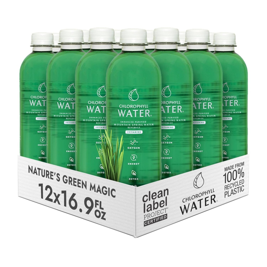 Chlorophyll Wasser – Flüssiges Chlorophyll 12-Pack (16.9oz) | Vitamin A, B12, C, D | Detox Cleanse, Alkalin Wasser, Energie Boost | Vitamin Water | Plant-Based | Clean Label Project | Hydration Support