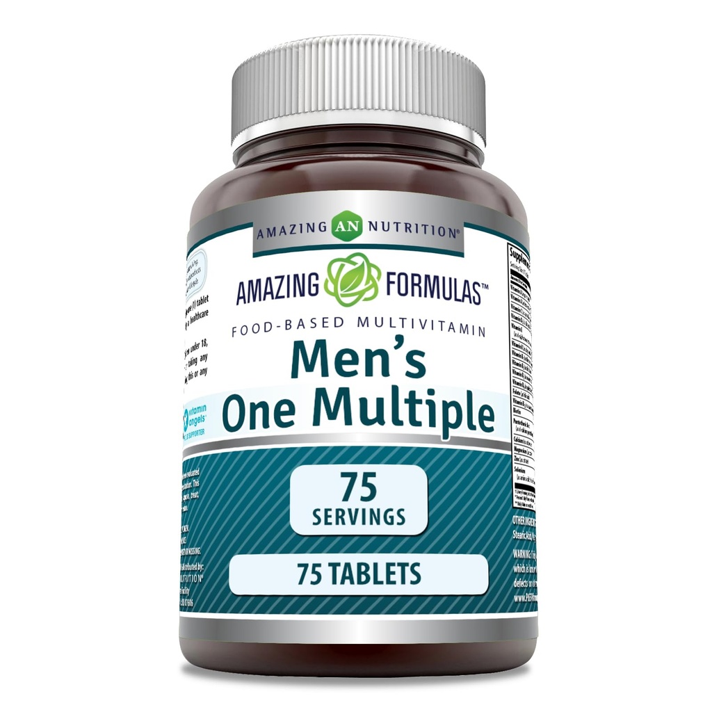Erstaunliche Formeln Men's Multivitamin | Food Based | Tablets Supplement | Perfect Blend of Vitamins, Minerals, 25 Millionen CFU Probiotika und Lebensmittelbasierte Enzyme (1 Pack, 75 Count)