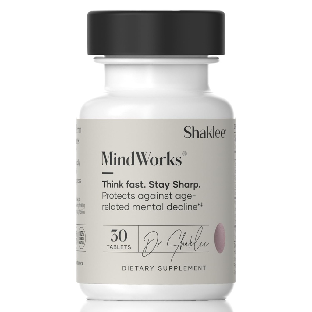 Shaklee MindWorks® - Brain Health Supplement für Brain Sharpness & Focus - Unterstützte Nährstoffe & Extrakte - Chardonnay Grape Seed Polyphenole, Guarana Extract, Vitamine B6, B12, Folate - 30 Tabletten