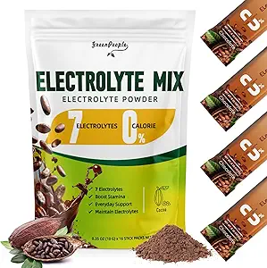 GREENPEOPLE Zero Sugar Electrolyte Powder Mix - Hydration Packets, Cocoa Flavor - 7 Elektrolyte - Vegan, Non-GMO - 16 Sticks