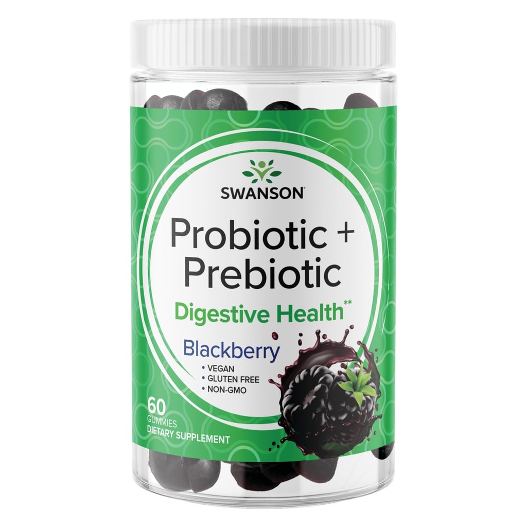 Swanson Probiotic + Prebiotic Gummis - Digestive Support Supplement zur Förderung der Verdauungsfunktion & Bowel Regularity - Hilft Immune Health zu unterstützen - (BlackBerry, 60 Gummis)