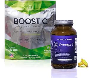 Fish Oil Softgels & Vitamin C Blend, Premium Vitamin C Powder & Omega-3 Protocol, Energy Boosting, Vegan, Glutenfrei (1-Monats-Versorgung)