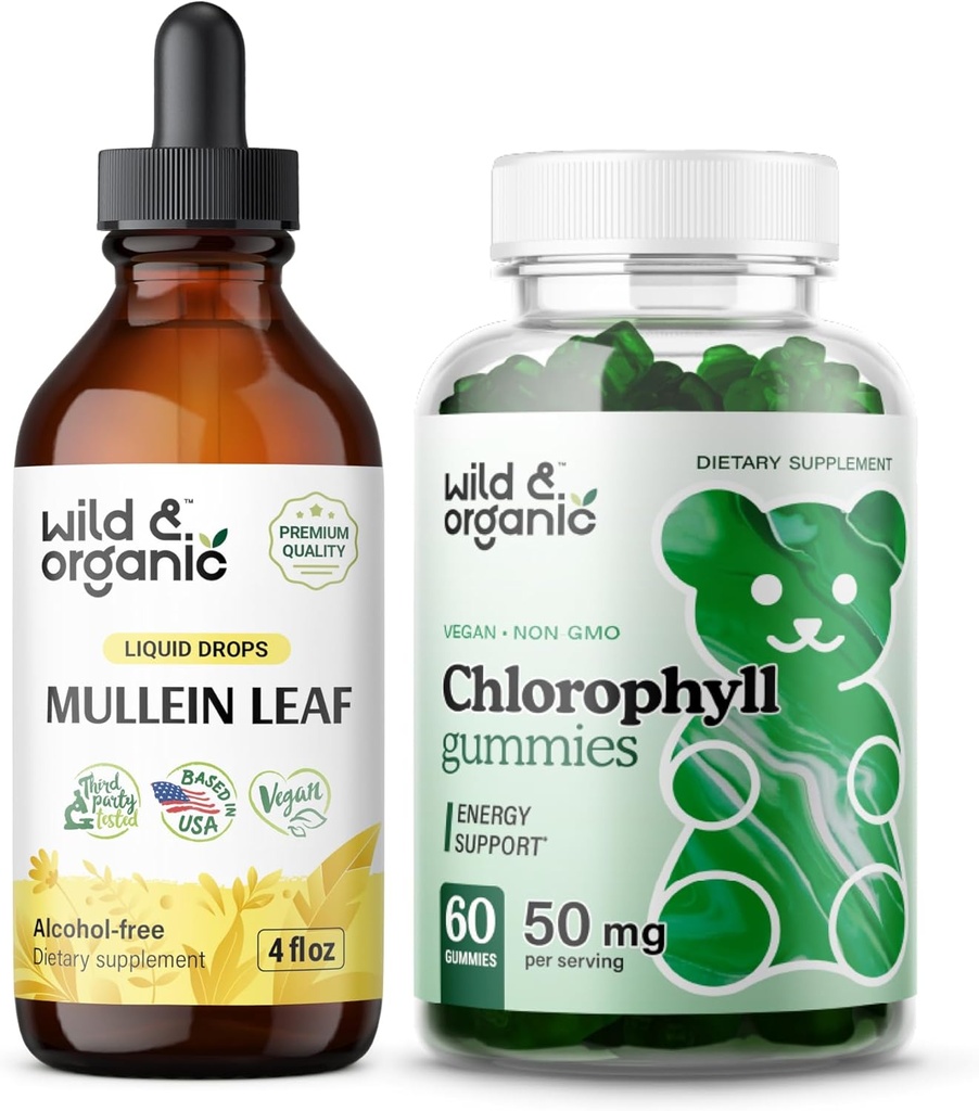 Wild & Bio Mullein Tropfen 4 Unzen & Chlorophyll Gummi 60 Kauen
