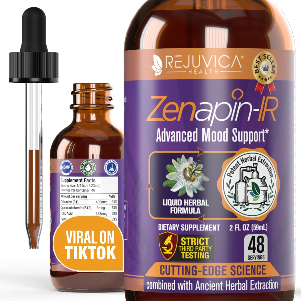 Rejuvica Health Zenapin IR - Advanced Mood Support Liquid Supplement - Kava Kava, Ashwagandha, Passionflower, Kamille, B-Vitamins & Mehr