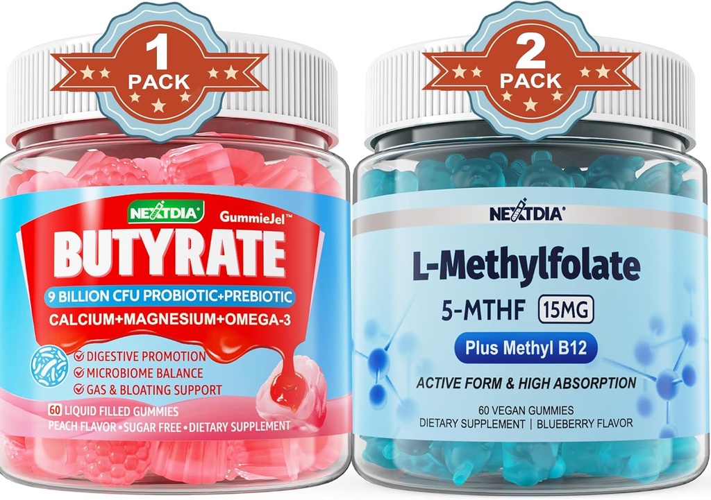 Butyrate mit Probiotic + Prebiotic + Postbiotic, L-MethylFolate 15mg Gummies