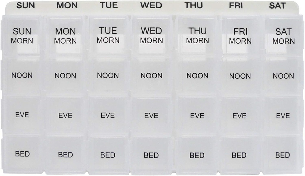 ProMed Weekly 4 Times Daily 7 Day Pill Organizer für Medikamente, Vitamine & Ergänzungen | Ergonomische Pille Case mit abnehmbaren klaren Komponenten | BPA-frei & Medical-Grade Kunststoff
