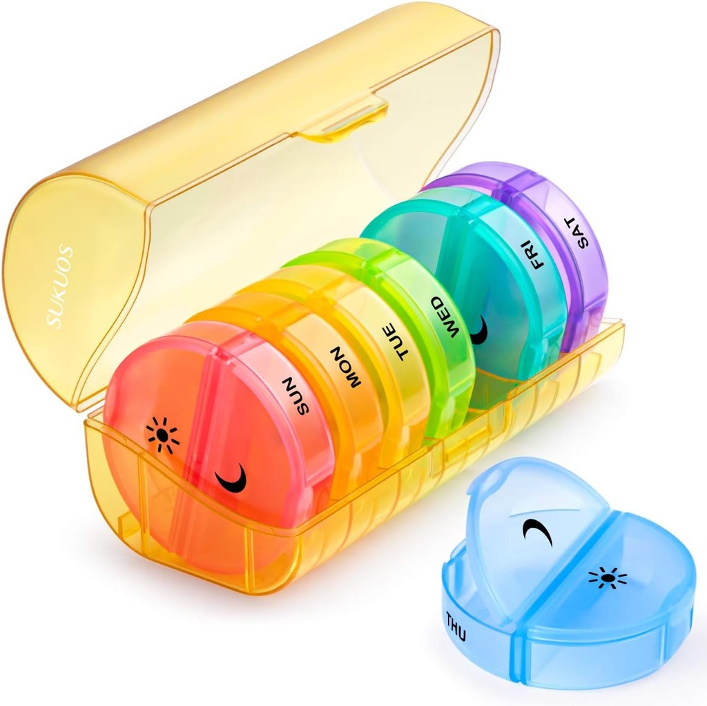 Sukuos Large Weekly Pill Organizer 2 Mal pro Tag, Tägliche Pille Box 7 Tage einfach mit Doppelschutz, AM PM Pillen Fall für Medizin/Vitamin/Fish Oil/Supplements (gelb)