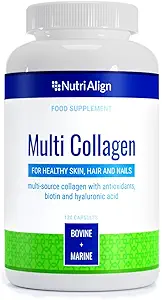 Nutri-Align Multi Collagen | 120 Collagen Peptide Kapseln - 600mg Bovine Collagen & 400mg Marine Collagen per Servieren | Kollagen für Frauen Haar, Haut und Nägel mit Vitaminen & Aminosäuren | Sugar Free