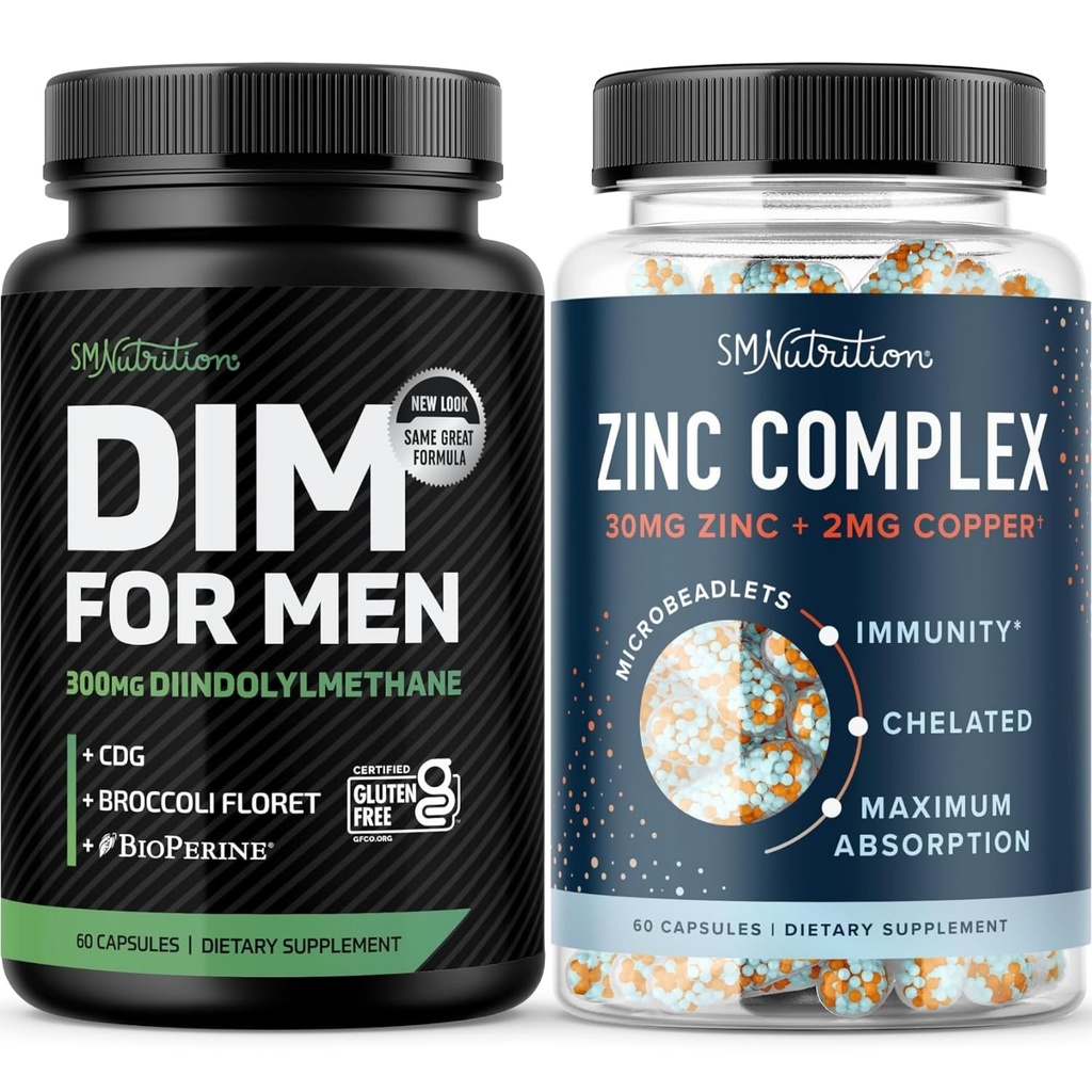 Testosteron Zink Complex & 300mg DIM Ergänzung für Männer für Estrogen Metabolismus und Testosteron Unterstützung | Microbeadlet Zink Ergänzung (60 Servierungen) mit DIM-Komplex für Männer (60 Servierungen)