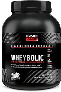 GNC AMP Wheybolic Clinical Proven Protein Powder, 40g Whey Protein, BCAA, Leucine, erhöht Muskelkraft, Muskelaufbau, 3. Partei Getestet, Glutenfrei, Klassische Vanille, 25 Servierungen