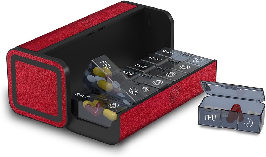 Pill Organizer 2 Mal pro Tag, Am Pm zweimal täglich Pille Fall, Detachable große Reise Pille Box 7 Tage, Wöchentliche Pille Behälter für Vitamin Medizin Supplement Fischöl (Rot)
