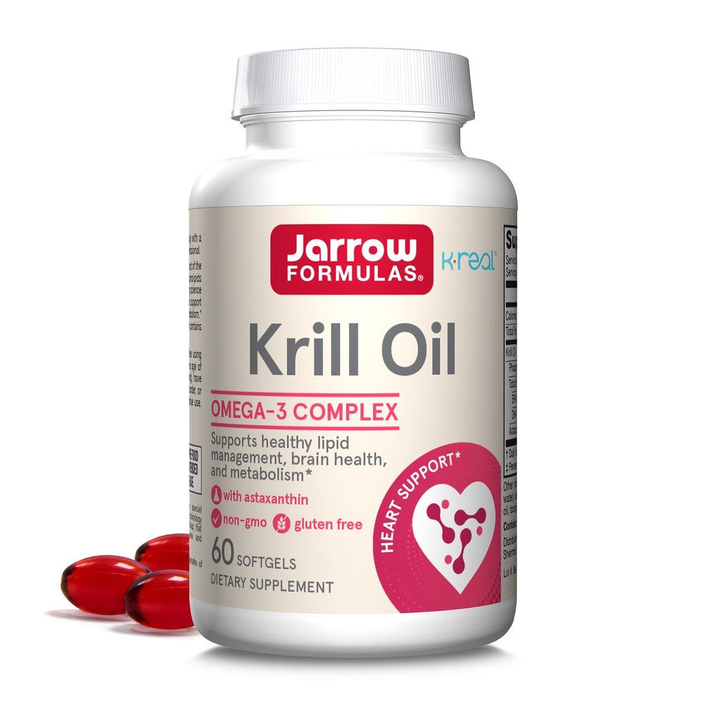 Jarrow Formulas Krill Oil - Phospholipid Omega-3 Complex mit Astaxanthin - 60 Softgels - 30 Portionen - Unterstützt Lipid Management, Stoffwechsel, Gehirn & Herz Gesundheit - EPA & DHA - Glutenfrei - Non-GMO